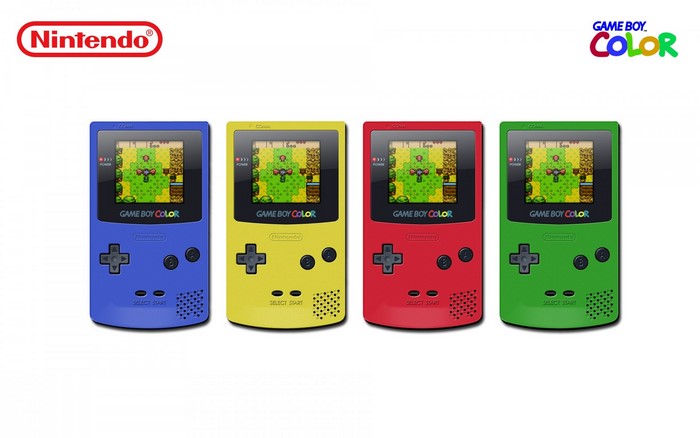 Nintendo Game Boy Color consoles in blue, yellow, red, and green