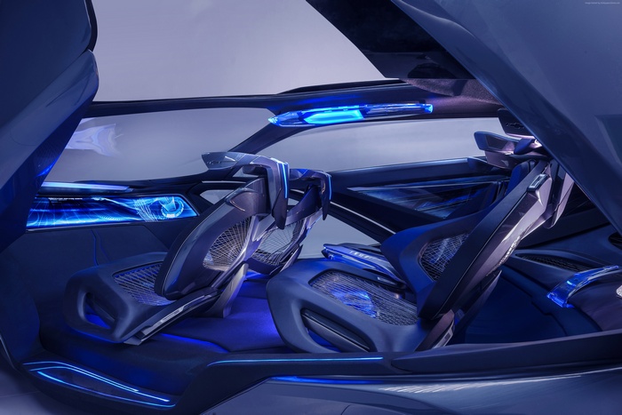 Chevrolet FNR concept car interior with blue lighting