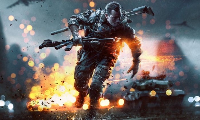 Soldier running with rifle in Battlefield 4
