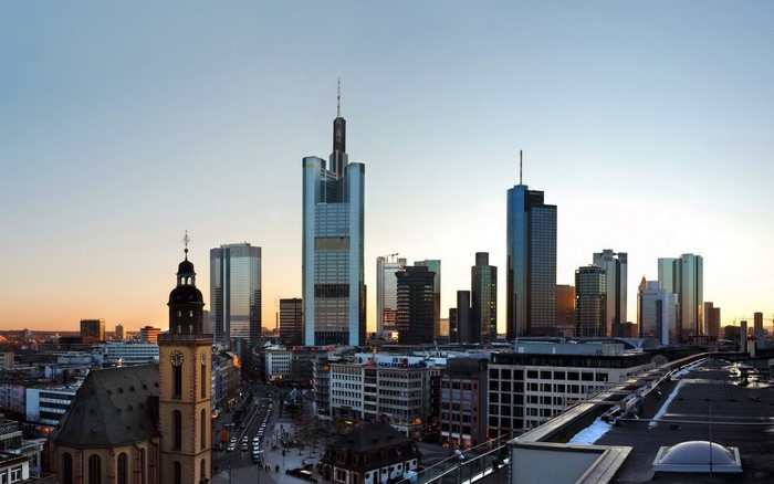 sunset, city, cityscape, urban, building, Frankfurt, skyline ...