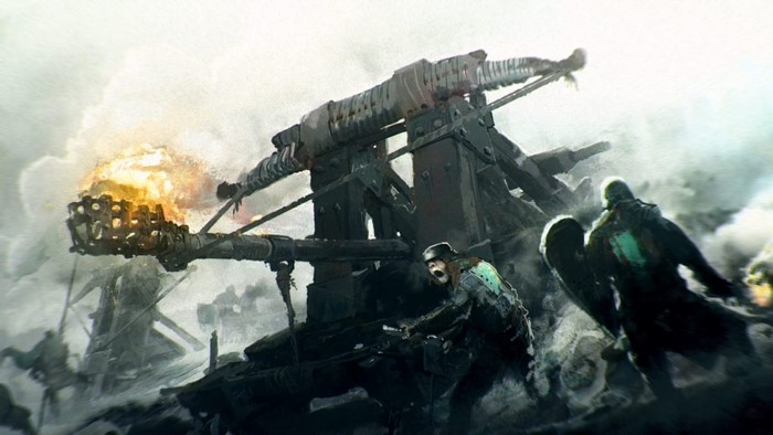 For Honor concept art of a trebuchet firing