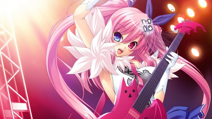 Chua Churam from Chu x Chu Idol playing a pink guitar