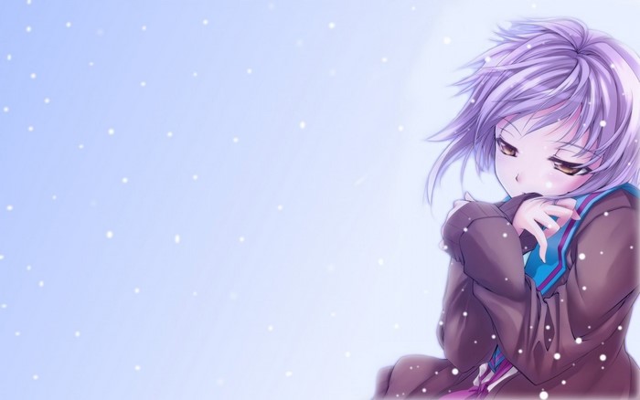 Yuki Nagato from The Melancholy of Haruhi Suzumiya in snow