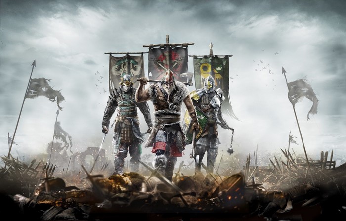 Warriors from For Honor with Banners