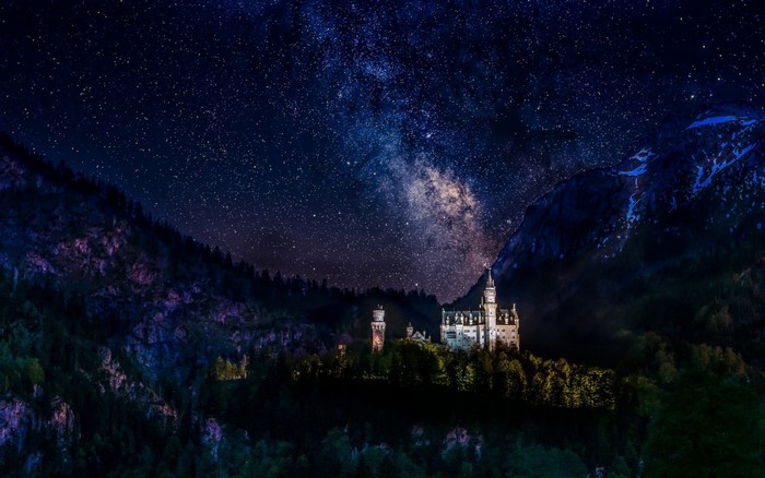 Neuschwanstein Castle under the Milky Way in Germany