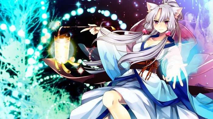 Anime girl with fox ears holding a lantern