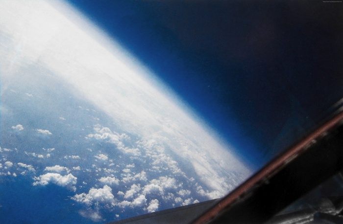 View of Earth's atmosphere and clouds from space