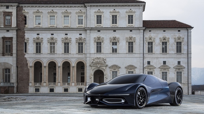 IED concept car in front of a historic building