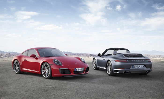 Red Porsche 911 Carrera and Grey Porsche 911 Carrera Cabriolet