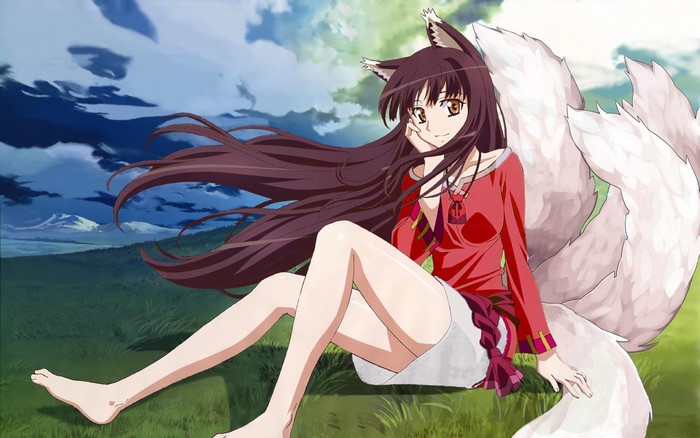 Anime girl with fox ears and tails