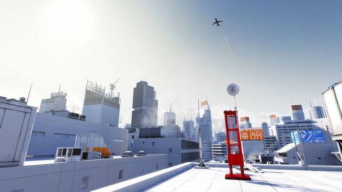 Cityscape from Mirrors Edge with airplane
