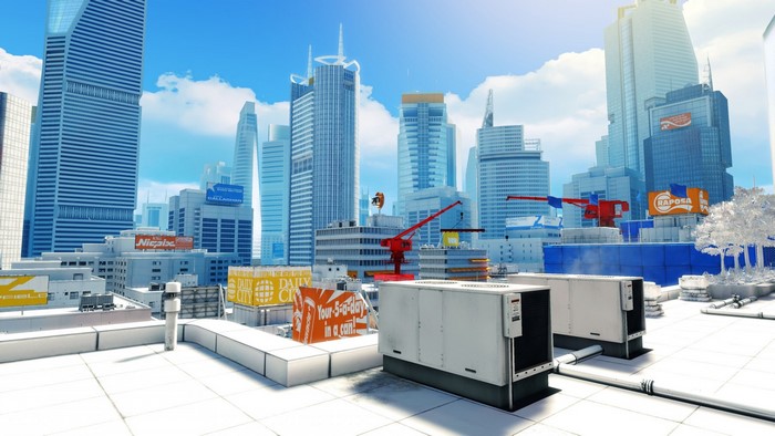 City skyline with skyscrapers and cranes, Mirror's Edge