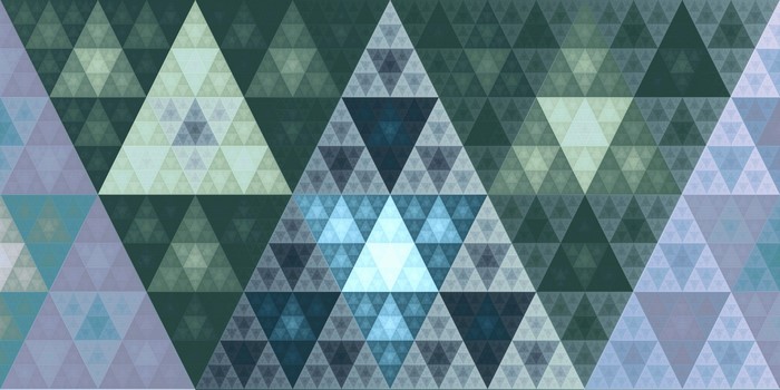 Abstract fractal pattern of triangles in blue and green hues