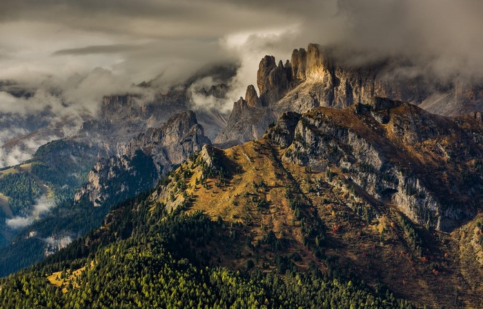 Mystical Morning in the Dolomites Mountains