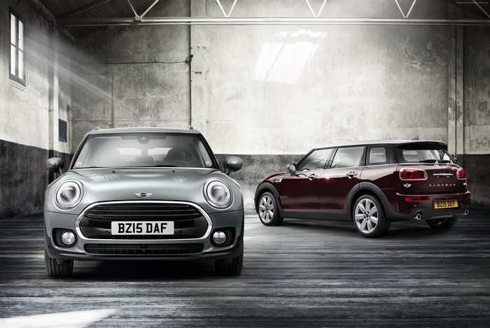 Two MINI Clubman estates in a garage