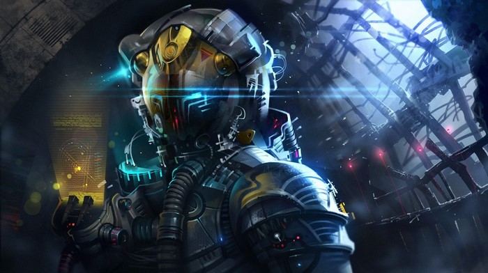 Futuristic astronaut in a sci-fi environment
