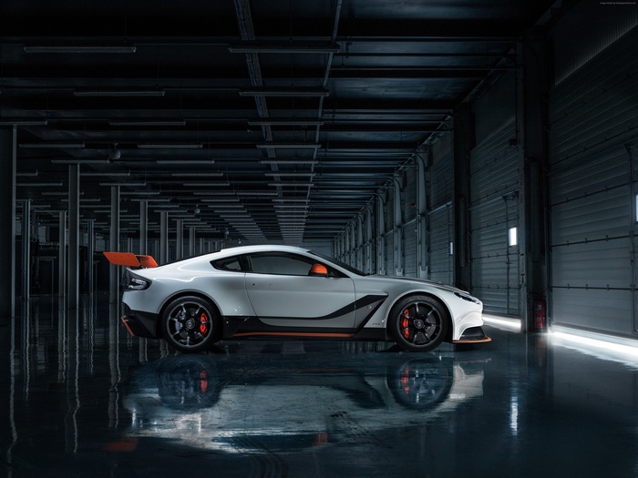 Aston Martin Vantage sports car in a garage