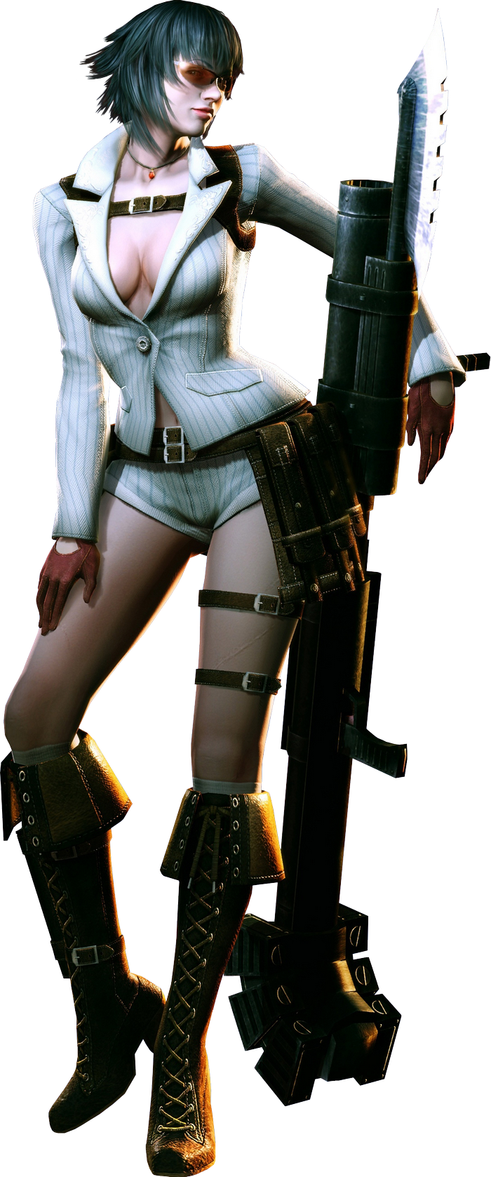 Lady from Devil May Cry holding a large weapon