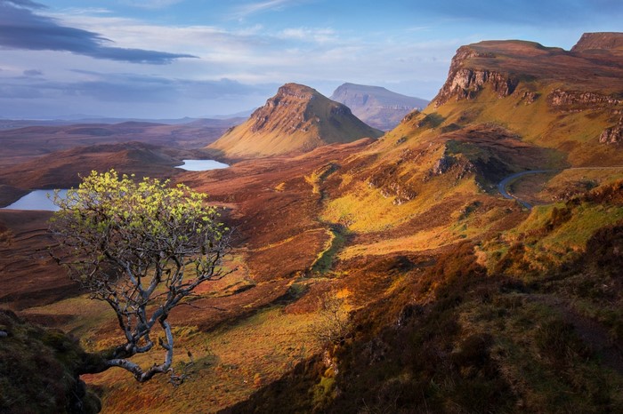 Quiraing landscape with lochs and mountains