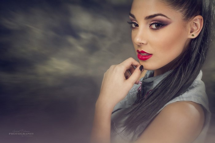 Elegant Woman with Red Lipstick and Long Hair