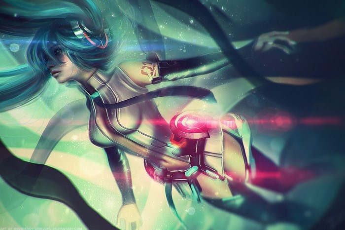 Hatsune Miku from Vocaloid underwater illustration