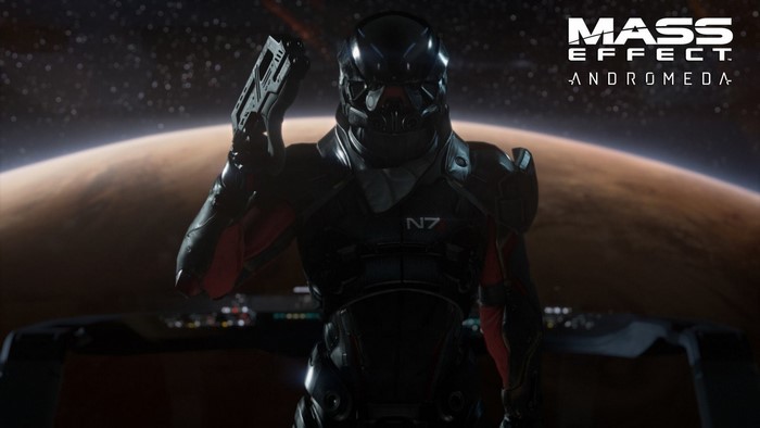 Mass Effect Andromeda N7 Soldier with Planet Background