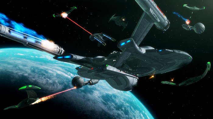 Star Trek battle between USS Enterprise and Klingon ships