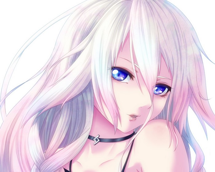 IA Vocaloid Anime Girl with Long White Hair and Blue Eyes