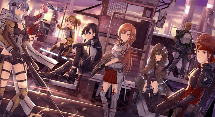 Sword Art Online Characters in Dramatic Sunset Scene