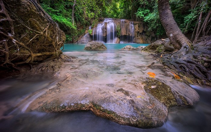 Tranquil Waterfall and Lush Jungle in Thailand