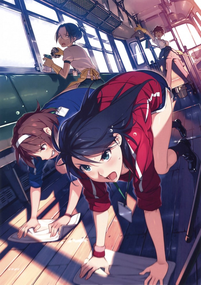 Sakurai Aoi and friends cleaning a train