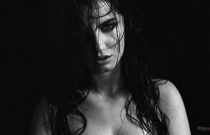 Monochrome portrait of a woman with wet hair