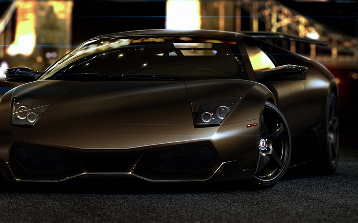 Brown Lamborghini Murcielago parked at night
