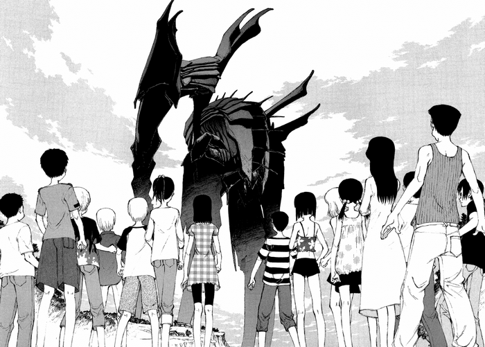 Children and a giant robot in Bokurano