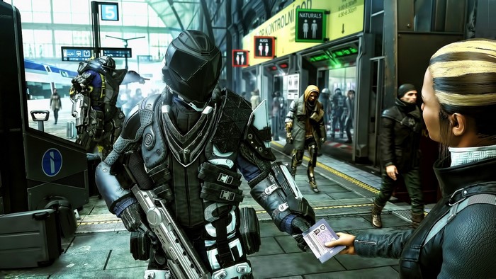Soldier from Deus Ex: Mankind Divided showing a card