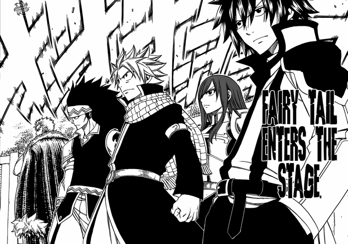 Fairy Tail characters entering the stage