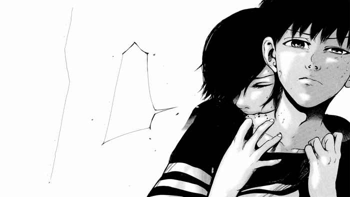 Manga illustration of two characters embracing