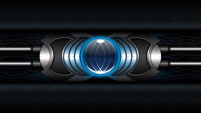 Abstract blue glowing orb with metallic elements