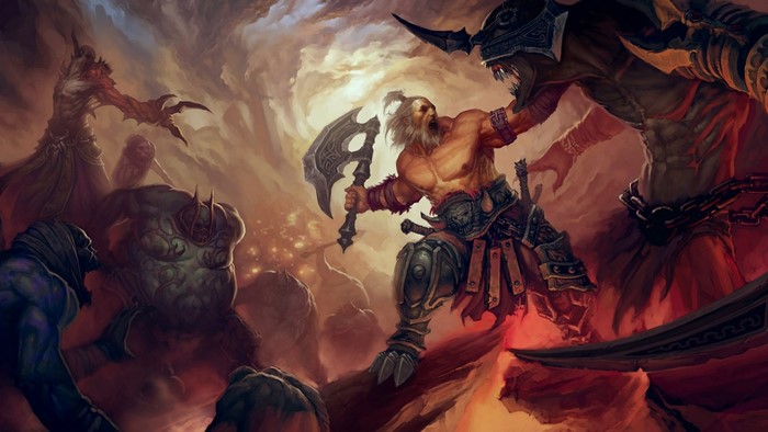 Barbarian fighting demons in Diablo III