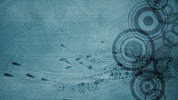 Abstract blue grunge pattern with circles and floral elements