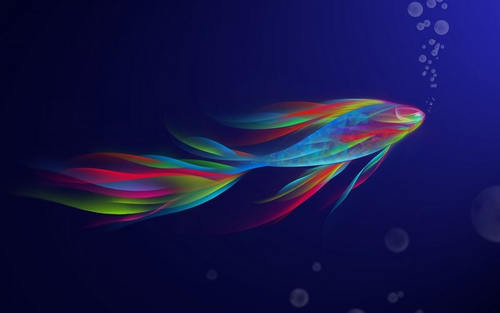 Abstract colorful fish with bubbles underwater