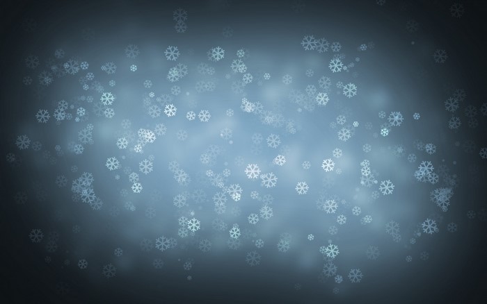 Abstract snowflakes falling in a dark blue atmosphere