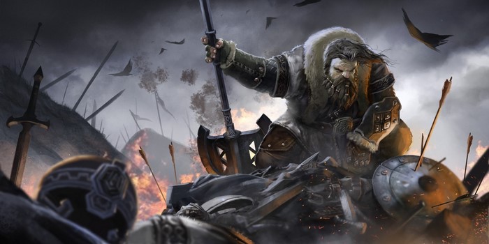 Dwarf warrior with axe on battlefield