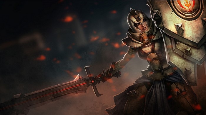 Leona from League of Legends with sword and shield