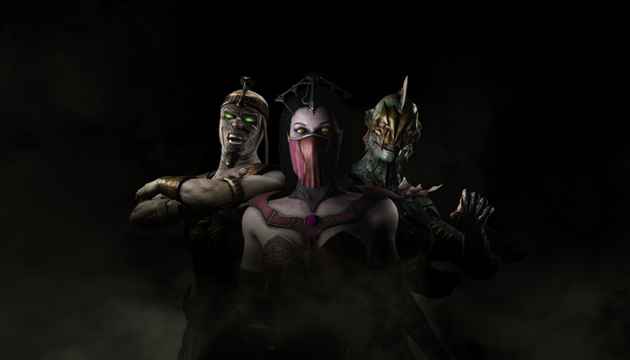 Mortal Kombat X characters: Scorpion, Mileena, and Reptile