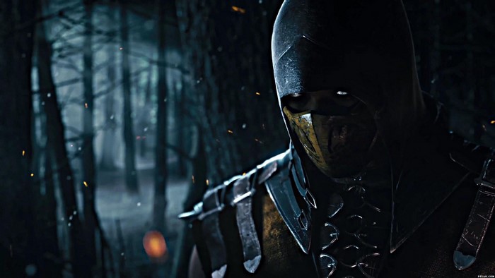 Scorpion from Mortal Kombat X in a dark forest