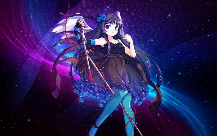 Anime girl with microphone in space