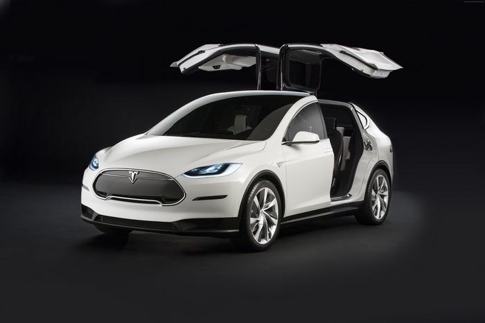 White 2016 Tesla Model X SUV with Falcon Wing Doors