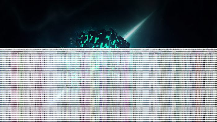 Digital art of a glowing cube in outer space