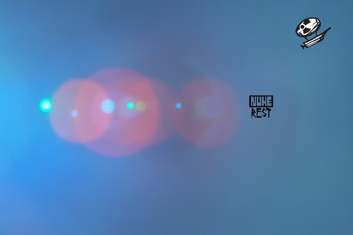 Lens flare with Nuke Rest logo and syringe icon